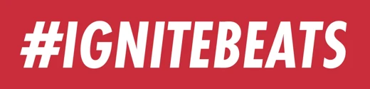 #IGNITEBEATS banner in white on red