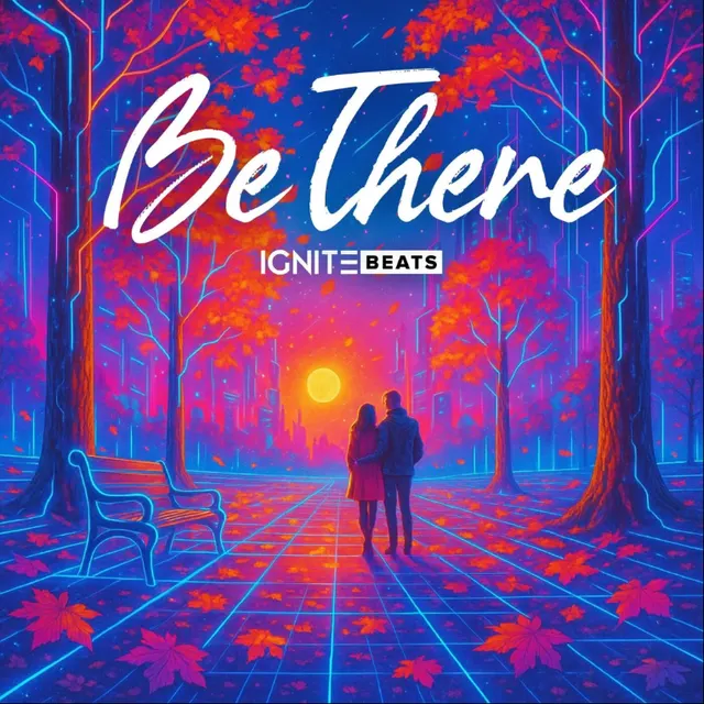 Artwork for Be There: a couple walking under neon autumn trees (view on Instagram)